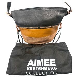 Aimee Kestenberg Black, Cognac, and Rose Gold Color Leather Colorblock